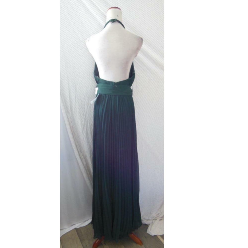 NEW Fame & Partners FOREST GREEN The Felice HALTER Pleated BELT Evening GOWN 10 - Picture 8 of 16